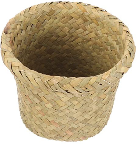 Cabilock Woven Trash Can Home Office Decor Floor Waste Basket Sea Grass Woven Storage Basket Convenient Bucket
