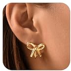 LOFITOR Boucles d'Oreilles à Clip Pour Femmes Nœud Papillon avec Chaine et Pampille Clips Oreilles Non Percées Bijoux Fantaisie Dorés à l'Or 14K sans Perçage Léger et Élégant