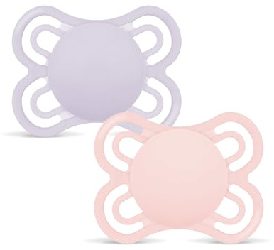 MAM Perfect® Doppelpack Schnuller 2-6 Monate (2er Set), MAM Schnuller 2-6 Monate aus Silikon für eine gesunde Mundentwicklung, 2-teiliges Babyzubehör-Set mit Sterilisator-Schnullerhalter, Rosa/Neutral | Mit tragbarer Schnullerhalterung, ultradünner und flexibler Sauger, SkinSoft Silikon, BPA-/BPS-frei