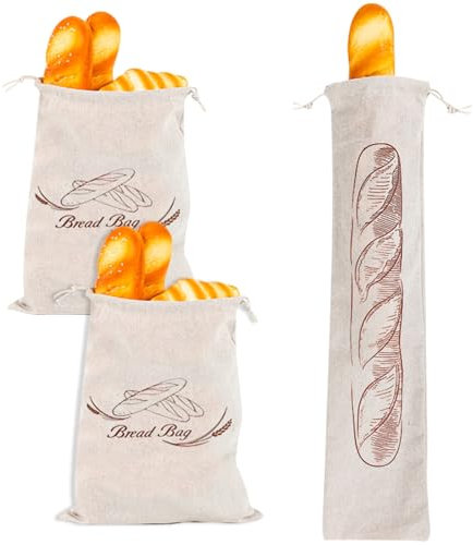 TYXHXTF Bolsas de Pan de Lino con Cordón, Bolsas de Pan con Forro de plástico, Recipientes de Almacenamiento de Pan Reutilizables Ecológicos para Pan Baguette Frutas y Verduras(40 * 30cm/65 * 15cm)