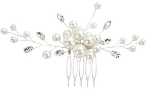 Perlengrab Diamant-Haarkamm Seite,Brautschmuck,Brautkopfschmuck Hochzeit Haarspangen Kristall-Haarspangen,Perlen-Braut-Haar-Accessoires - Silber