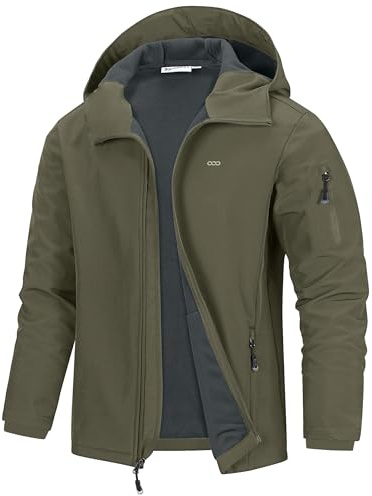 33,000ft Jacke Herren Wasserdichte Atmungsaktiv Softshelljacke - Übergangsjacke Winddichte Regenjacke Wanderjacke mit Kapuze Olivgrün XL