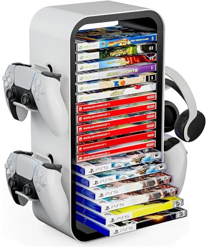 DaMohony Tour de stockage de jeux, organisateurs universels de disques de jeu, stocke 18 jeux avec 4 supports de manette pour jeux PS5/PS4/Xbox One/Xbox Series S&X/Nintendo