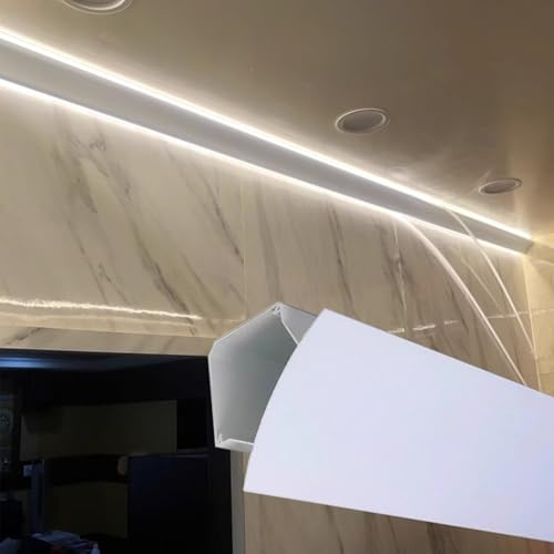 Moldura Iluminacion Riel LED de Aluminio para Pared/techo con Difusor, Moldura de Corona de Doble Cara, Canal de Iluminación Indirecta, Tiras LED de 1 a 30 M de Longitud Y Moldura de Esquina.(6.5 m(21