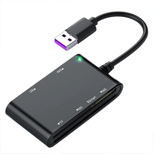 Bnnlqpsttg - Lector de tarjetas USB 3.0 6 en 1, lector de tarjetas de memoria, tarjetas de memoria Flash, tarjetas de memoria MS/M2/TF/SIM/SD, lector de tarjetas USB 3.0