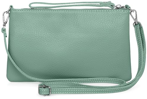 Caspar Kompakte Leder Clutch Damen Umhängetasche Abendtasche mit verstellbarem Schultergurt - CLASSIC LINE - Modell No.834 - Made in Italy