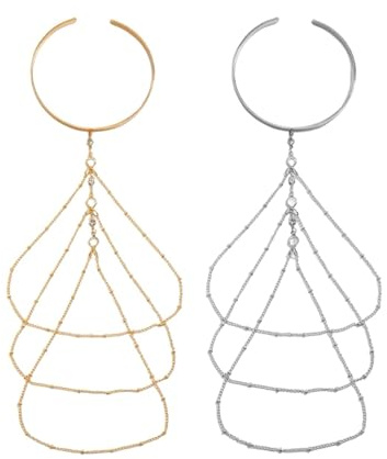 CABODYALS 2 Stück Silber Gold Armreif Mit Quaste Oberarm Mehrlagige Armreif Armbänder Glitzer Boho Offene Spule Glänzender Sommer Metall Armschmuck Für Damen Partykleider Kostüme Outfits Clubs