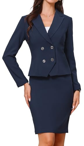 Allegra K Completo da Donna in 2 Pezzi Completo da Ufficio Formale con Gonna e Risvolto a Punta a Maniche Lunghe