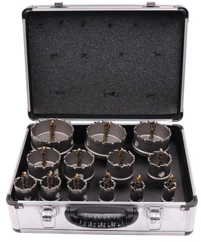 DOJBK Hole Saw Kit for Hard Metal, 19-75mm Hole Saw Drill Bits Set, Carbide Tipped Metal Core Drill Bit Hole Saw Cutter with Box, for Stainless Steel Aluminum Alloy Metal Wood Plastic
