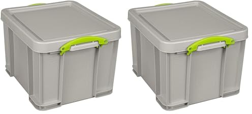 Really Useful Box 35 Litre Plastic Storage Recycled Dove Grey (Pack of 2)