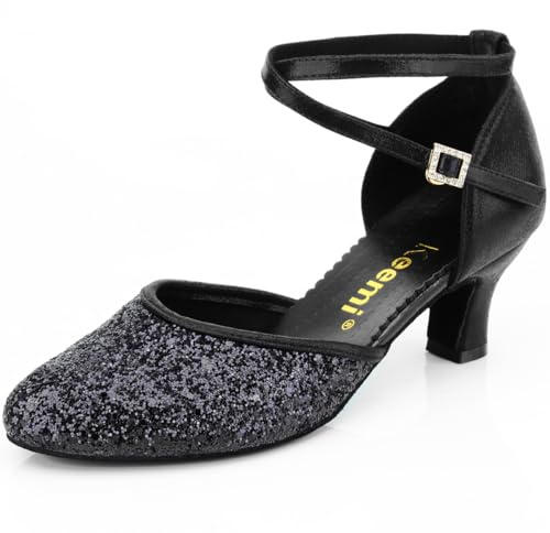 Keemi Women's Ballroom Dance Shoes 1920s Shoes for Women, Sequin Dance Shoes for Latin Salsa Tango,9 M US Black