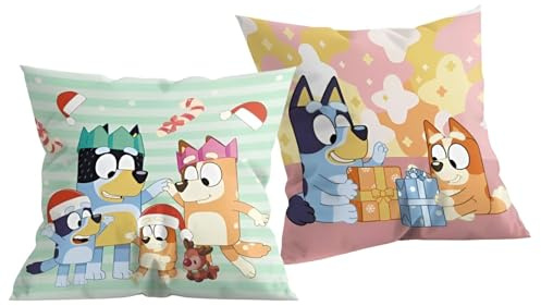 Aymax Bluey & Bingo X-Mas Dekokissen (40 × 40 cm) – 2er-Set – Offizieller Lizenzartikel – 100% Polyester – Beidseitiger Weihnachtsdruck