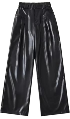 Ornrjfll Pantaloni da donna in pelle PU pantaloni larghi larghi pantaloni lunghi dritti casual ad alta sensazione, Nero 1781, M