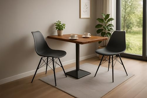 SAM Bistrotisch Iris, Akazienholz massiv + nussbaumfarben, echte Baumkante, Baumkantentisch mit Säulen-Gestell aus Eisen schwarz, Säulentisch/Esstisch 80x60 cm für Küche, Café & Essbereich