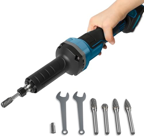 Lijadora recta con batería compatible con Makita 18 V, lijadora de varilla sin escobillas, portabrocas de 6 mm y 3 mm, con cabezal de lijado de acero de tungsteno de 5 x 6 mm, 4 velocidades variables