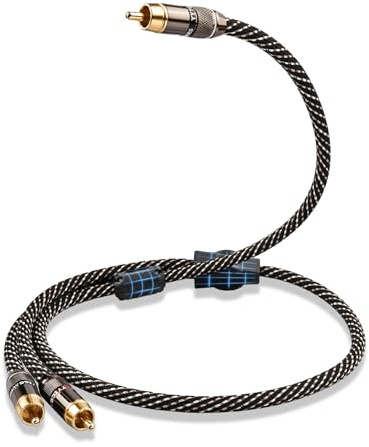YYTCG Audiophile HiFi Audio RCA Cables - RCA Splitter 1 Male 2 Male,15 AWG,4N OFC Core,Gold-Plated Plugs,with Nylon Braid,Subwoofer Cable,Compatible with Amplifier,CD Player,Turntable(1.64ft/0.5m)