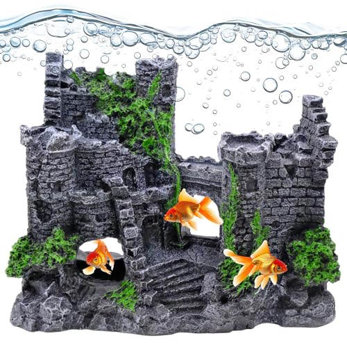 Fahibin Castello Decorazione Acquario, Decorazione per acquario Grande castello，Decorazioni Acquario per Pesce, Gamberetti, Tartaruga 17 X 14 X 7cm