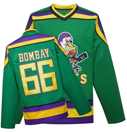 Mighty Ducks Jersey Movie Ice Hockey Jersey Green S-L Adam Banks #66 with Youth Size, 90S Hip-Hop Party Outfits for Kids (Large)