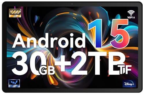Whitedeer Tablette, Android 15 Tablette 10 Pouces Octa Core 30GB RAM + 128GB ROM + 1TB Micro SD avec WiFi 6, Widevine L1, Batterie 6200mAh, Tablette Tactile et Transfert OTG, Noir