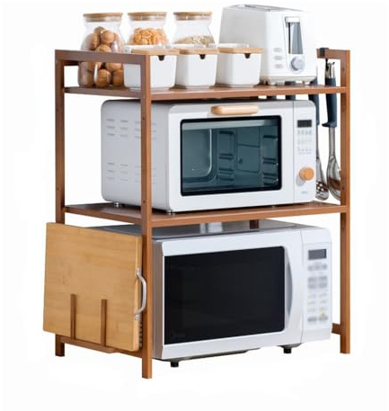 Microwave Shelf with Oven Rack - Kitchen Storage Unit Baker's Shelf with 4 Hooks & Chopping Board Stand for Countertop Home Office Desktop Printer Rack Space-Saving Organizer