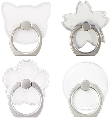 Pack of 4, Phone Ring Holder Grip, Clear Socket with 360° Rotation, Ring for Phone Case, Phone Stand with Secure Hold