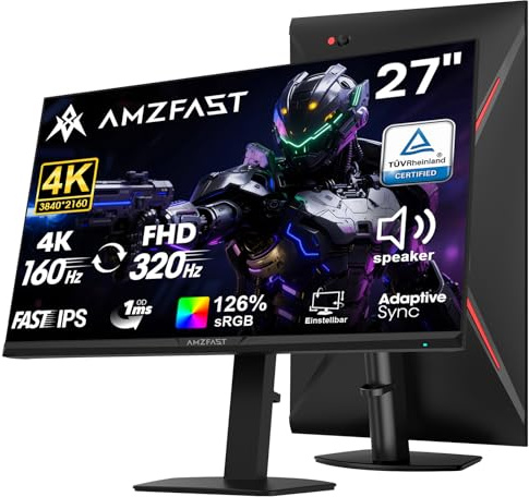 Amzfast 27 Pouces 4k Dual Mode Fast IPS Ecran PC Gamer, UHD 160HZ/FHD 320 HZ, Haut Parleurs Intégrés, 1MS MPRT, HDR 400, sRGB126%, HDMl 2.1, DP1.4, Adaptive Sync, PBP/PIP-AMZG27F6U