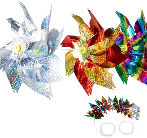 MAGICLULU Moulin à Vent Réfléchissant Anti-Oiseaux pour Jardin 10M Longueur Multicolore Dégradé 10 Pièces Rotatif Facile à Installer Chemins et Jardins