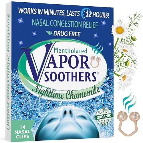 Vapor Soothers Nose Clips for Bad Smell Nasal Dilators for Breathing | Smell Nose Rings for Nurses | Instant Nasal Congestion Relief, Drug-Free | Nighttime Chamomile, 14 Count