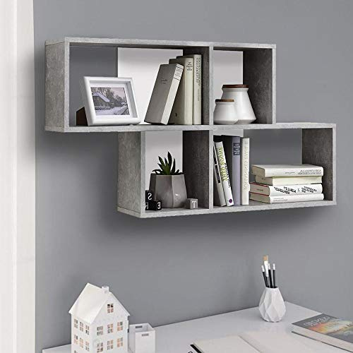 BAKAJI Mensola Scaffale Libreria da Parete Design Moderno con 4 Mensole Ripiani Struttura in Legno MDF Bicolore Dimensione 100 x 53 x 19,5 cm Decorazione Muro Arredamento Casa Uffcio (Grigio Bianco)
