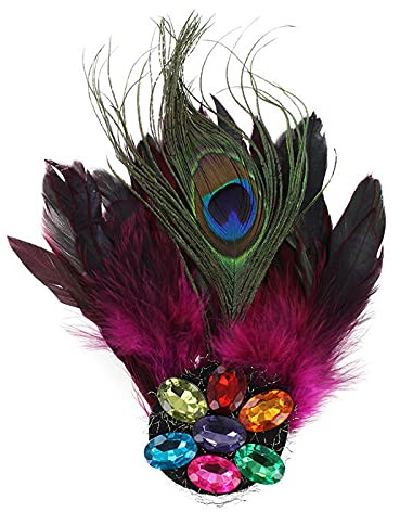 PAPSTAR NEU Brosche Deluxe, Pfau-Federn mit Steinen, pink, 22cm x 15cm