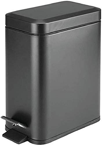 FINE STAR 5L Slim Pedal Bin Square Toilet Brush Holder Bathroom Set Rectangular Removable Bucket Trash Recycling Bin (Black 5 L Bin Only)