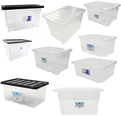 Vivo Technologies 6L Plastic Storage Boxes Pack of 5 Clear Box with Lids Durable Stackable Nestable Container for Home Office Kitchen