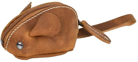 Kleingeldbörse Maus aus Leder Schlüsseletui Kuhfell Schlüsseltasche Münzbörse Münzbeutel Coin Purse Klein Geldbörse Klein Geldbeutel Münzbeutel Bargeld für Frauen Kinder Mädchen (Vintage Braun)