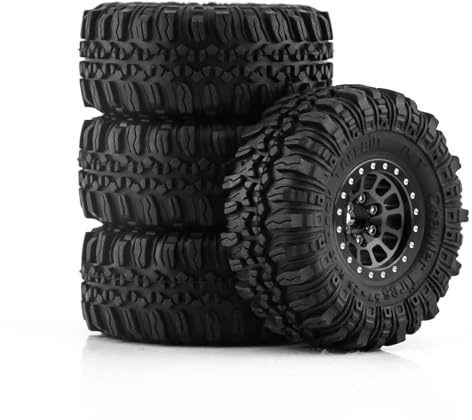 1.0 Beadlock Wheels and Tires 4pcs Aluminum Rim with 7mm Sleeve for RC Crawler Axial SCX24 Gladiator Bronco C10 Deadbolt AX24 TRX4M FCX24 Upgrade Parts (Black)