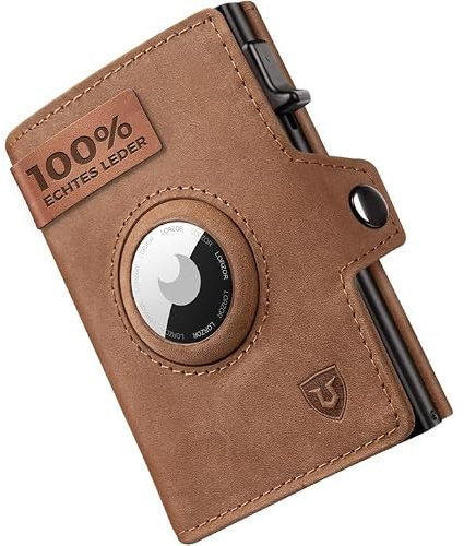LORZOR® Porte Carte Airtag, Portefeuille Airtag en Cuir Véritable avec Porte-Monnaie, Portefeuille Homme pour 10 Cartes, Minimaliste Porte Carte Homme avec Blocage RFID, Cadeau
