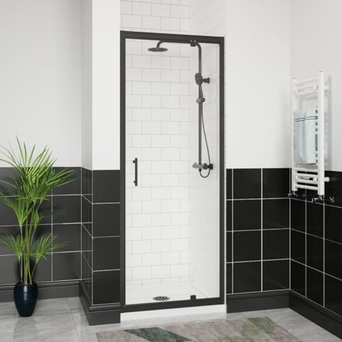 Aquariss 760mm Matte Black Pivot Alloy Hinge Shower Door Enclosure 6mm Clear Self Clean Glass Screen Cubicle Reversible