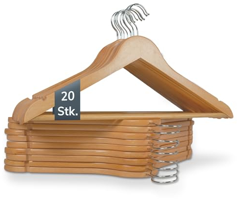 A ACTIVE SOUL – Kleiderbügel Holz 20er Set – Holzkleiderbügel mit Einkerbungen für Kleider & Mittelstrebe für Hosen – Holzbügel platzsparend & 360° drehbar– Für Anzüge, Hemden, Blusen & Hosen