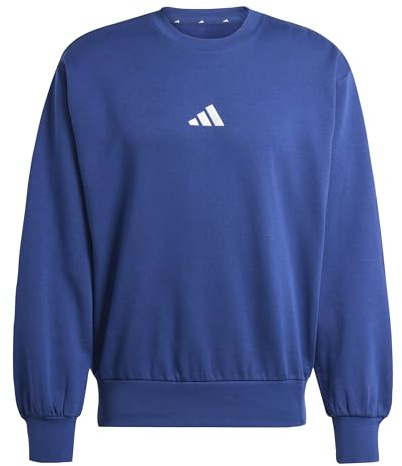 adidas Men's Essentials FEELCOZY Fleece Sweatshirt, Dark Blue/White, XL
