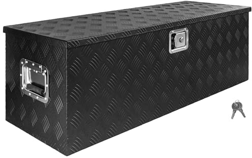 Trucky Boîte à Timon Noir Boîte à outils Caisse de camion Boîte en Aluminium Box de remorque avec couvercle Verrouillable Boîte de Transport Rangement D160