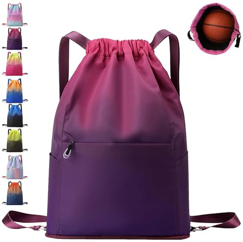 AUNGKWANG Turnbeutel Sportbeutel Mädchen Jungen, Waterproof Colour Gradient Sports Bag, Faltbar Große Kapazität Beutel mit Kordelzug Rucksack, Sportrucksack, 31 * 14 * 46 cm Große Kinder Sporttasche