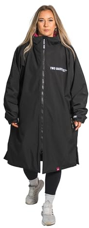 Two Bare Feet Core Waterproof Changing Robe – Unisex Adult Waterproof Windproof Coat, Fleece Lined, Ideal for Outdoor Swimming, Surfing, Camping, Beach Use (Medium, Black/Raspberry)