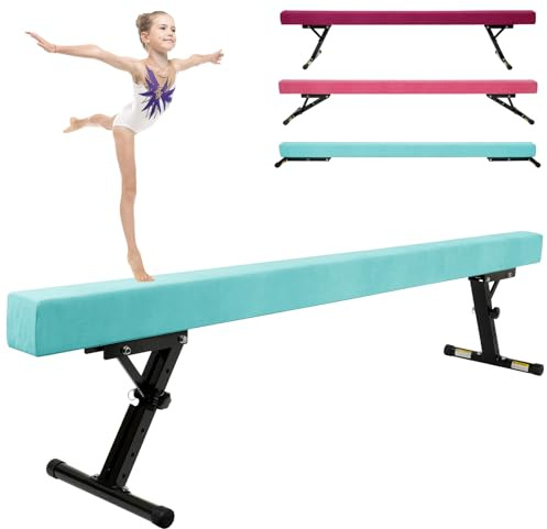 Kegoupdys Poutre de Gymnastique 245 cm Poutre D'équilibre Pliable pour Enfant, 5 Réglages de Hauteur Vert.