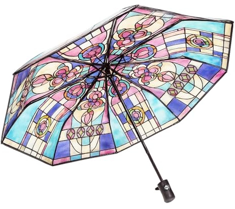 Vintage Stained Glass Automatic Umbrella, Transparent Stained Glass Umbrella for Women, Fashionable Windproof Design, Automatic Open and Close, Perfect for Outdoor Weddings and Daily Use