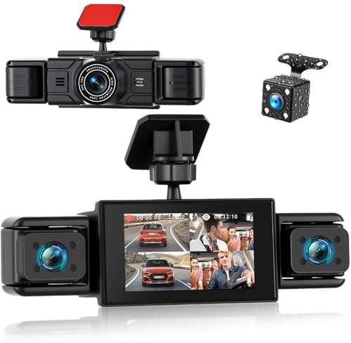 SIXWIN Dash CAM Coche 360° 4 Cámaras, 1080P+3 * 480P, Pantalla IPS 3, Detección de Movimiento, Asistente Marcha Atrás, Grabación en Bucle, Universal para Todos los Coches