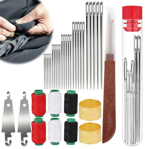 Swiftctrl 36 PCS Kit Costura Completo con Agujas de Coser a Mano de Acero Ojo Grande, Incluye Enhebrador de Agujas, Hilos, Dedales y Descosedor, Kit de Costura Básico Portátil