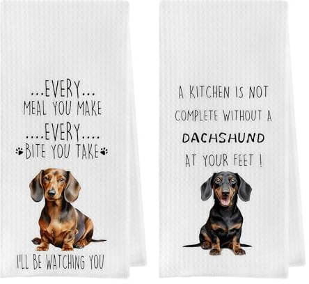 2 Stück Dackel Handtuch, Mikrofaser Handtücher Küche Saugfähig, Praktische Dackel Geschenke Für Zuhause, 40×60Cm Langlebige Tücher Mit Dackelmotiv Geschenk für Tierliebhaber & Familien (WeißC)