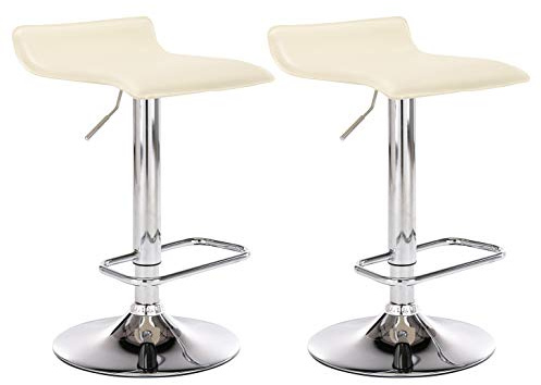 CLP 2er Set Barhocker Dyn Mit Kunstlederbezug I 2 x Höhenverstellbarer Und Drehbarer Tresenhocker Mit Fußstütze | Farbe Creme
