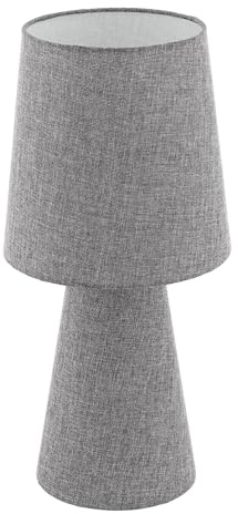 EGLO Tischlampe Carpara, 2 flammige Tischleuchte Modern | Nachttischlampe aus Textil, Leinen, Wohnzimmerlampe in Grau, Lampe mit Schalter, Lampenfuß beleuchtet, E27 Fassung
