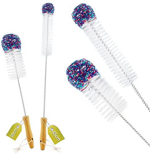 JEFF® - Scovolino bottiglie con pompon morbido - Spazzola bottiglie la soluzione per la pulizia e senza sforzo - Il tuo detergente universale per pulisci bottiglie per tutte le aperture (LARGE 45x3cm)
