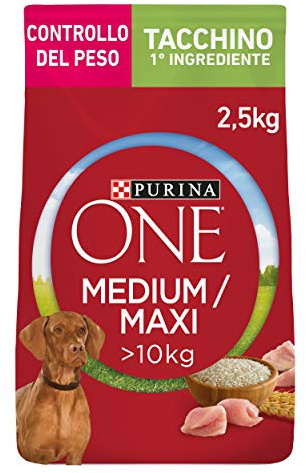 PURINA ONE Medium Maxi Controllo del peso Crocchette per Cani Adulti Sterilizzati con Tacchino 4 Sacchi da 2.5kg